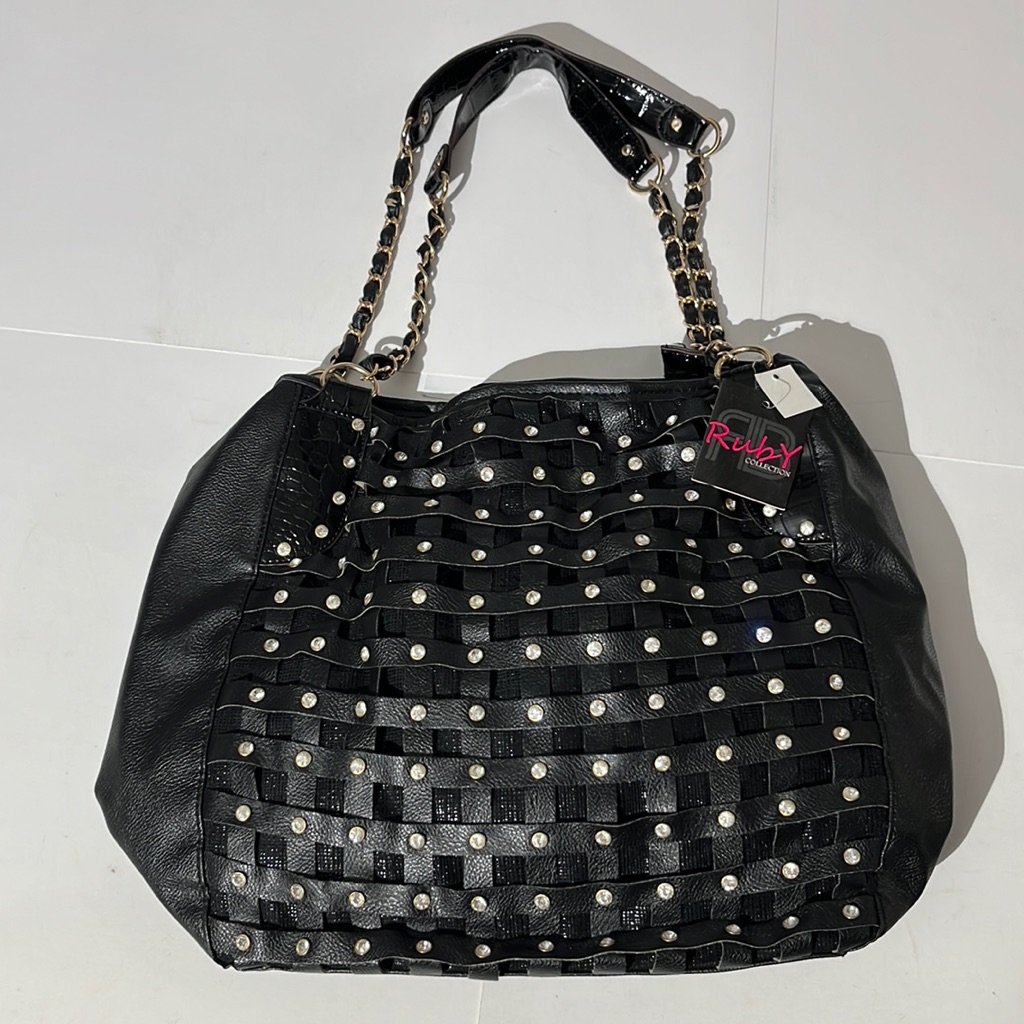 Ruby Collection Boutique Vegan Leather Black Bag Shoulder Purse Double Sided
